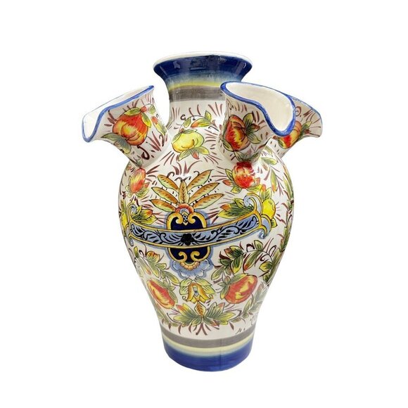 Vintage 6-neck round hand-painted ceramic vase - Picture 5 of 10